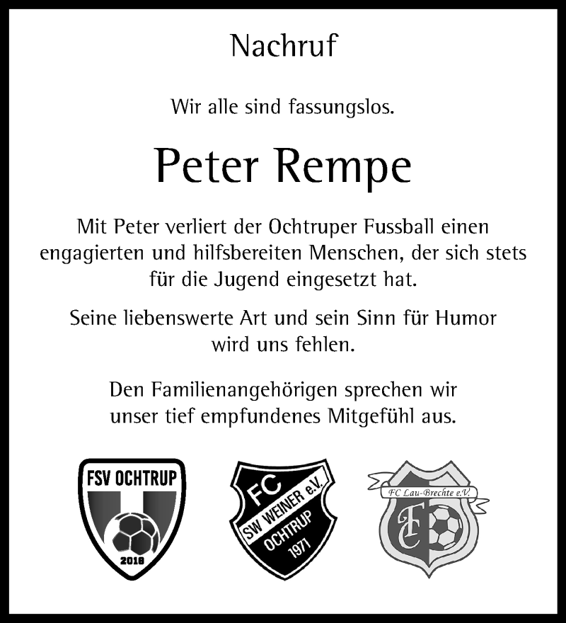  Traueranzeige für Peter Rempe vom 28.09.2022 aus 