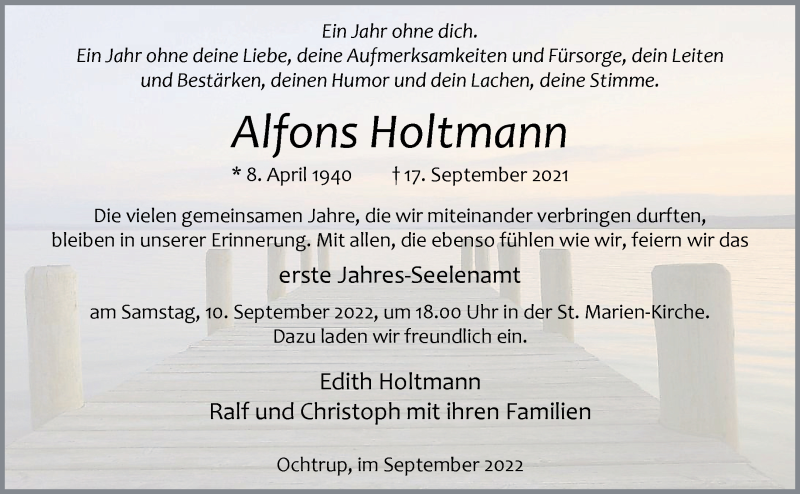  Traueranzeige für Alfons Holtmann vom 07.09.2022 aus 