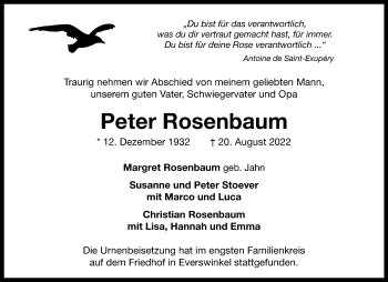 Anzeige von Peter Rosenbaum 