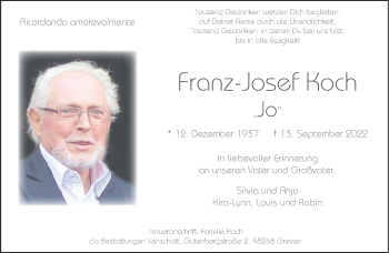 Anzeige von Franz-Josef Koch 