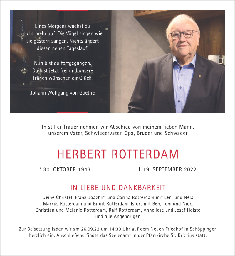  Traueranzeige für Herbert Rotterdam vom 24.09.2022 aus 