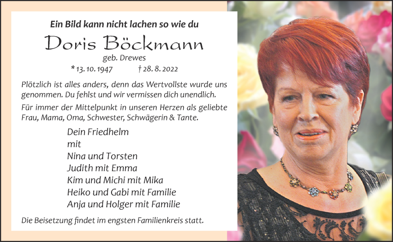  Traueranzeige für Doris Böckmann vom 17.09.2022 aus 