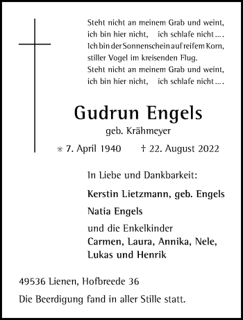 Anzeige von Gudrun Engels 