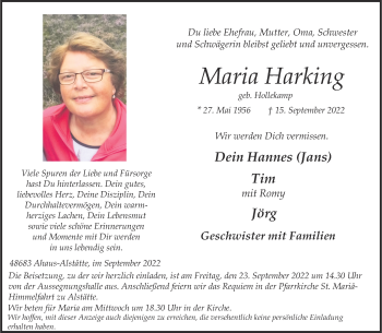 Anzeige von Maria Harking 