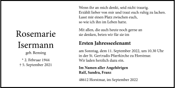 Anzeige von Rosemarie Isermann 