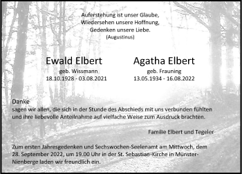 Anzeige von Agatha Elbert 