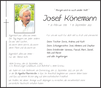 Anzeige von Josef Könemann 