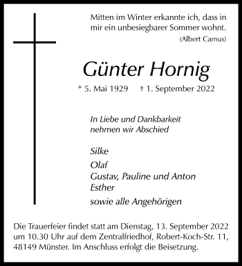 Anzeige von Günter Hornig 