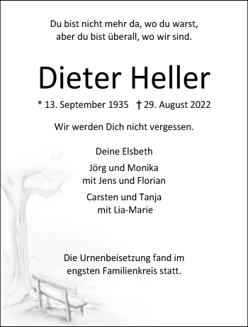 Anzeige von Dieter Heller 