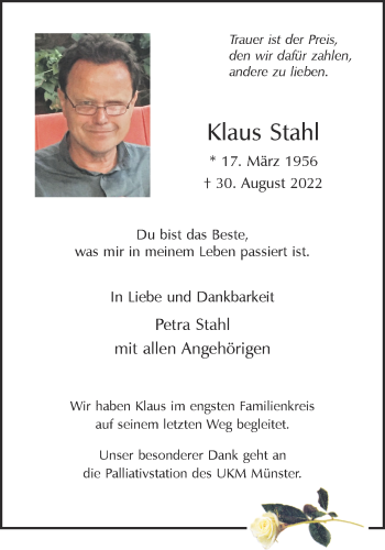 Anzeige von Klaus Stahl 