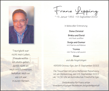 Anzeige von Franz Lepping 