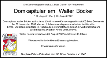 Anzeige von Walter Böcker 