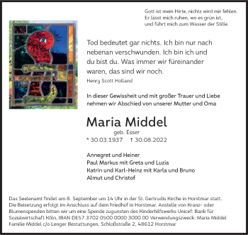 Anzeige von Maria Middel 