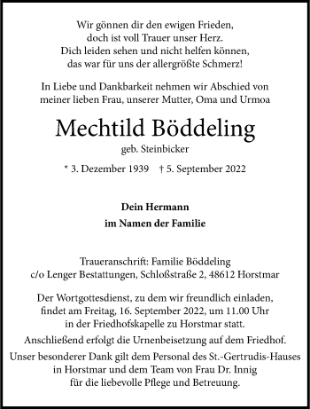 Anzeige von Mechtild Böddeling 