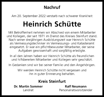 Anzeige von Heinrich Schütte 
