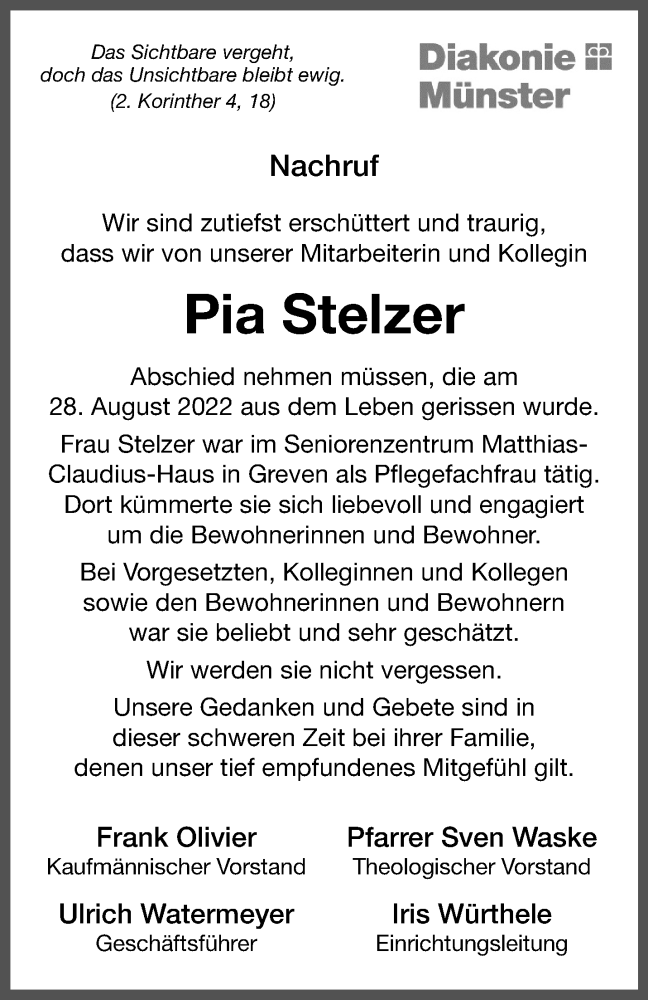  Traueranzeige für Pia Stelzer vom 10.09.2022 aus 