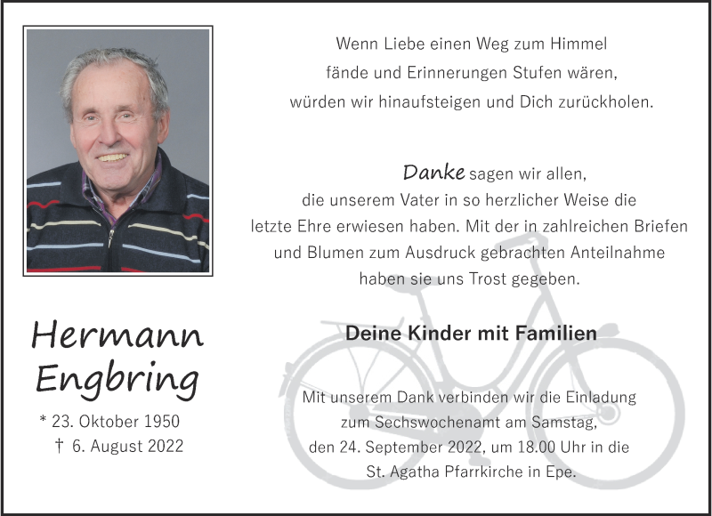 Traueranzeige für Hermann Engbring vom 17.09.2022 aus 