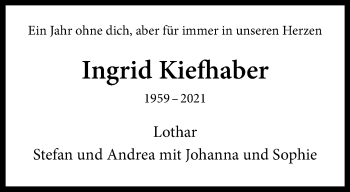 Anzeige von Ingrid Kiefhaber 