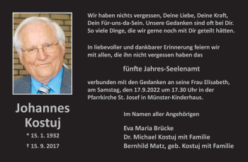 Anzeige von Johannes Kostuj 