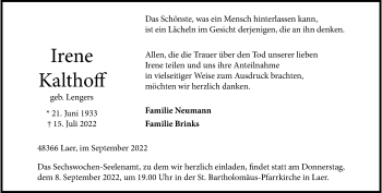 Anzeige von Irene Kalthoff 