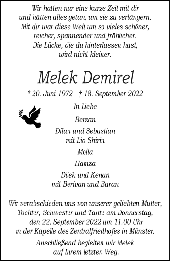 Anzeige von Melek Demirel 