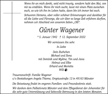 Anzeige von Günter Wagener 