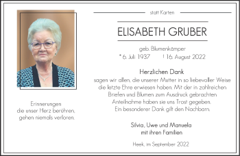 Anzeige von Elisabeth Gruber 