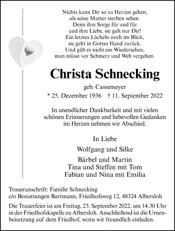 Anzeige von Christa Schnecking 