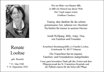 Anzeige von Renate Loohse 