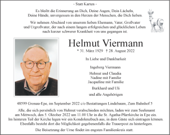 Anzeige von Helmut Viermann 
