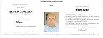 Anzeige von Georg Karl Julius Dziuk 