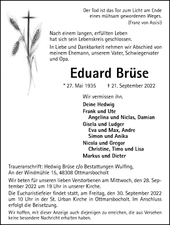 Anzeige von Eduard Brüse 