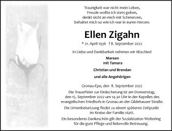 Anzeige von Ellen Zigahn 