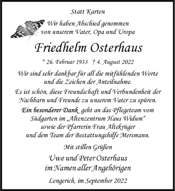 Anzeige von Friedhelm Osterhaus 