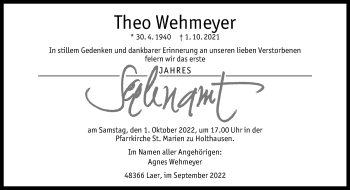 Anzeige von Theo Wehmeyer 