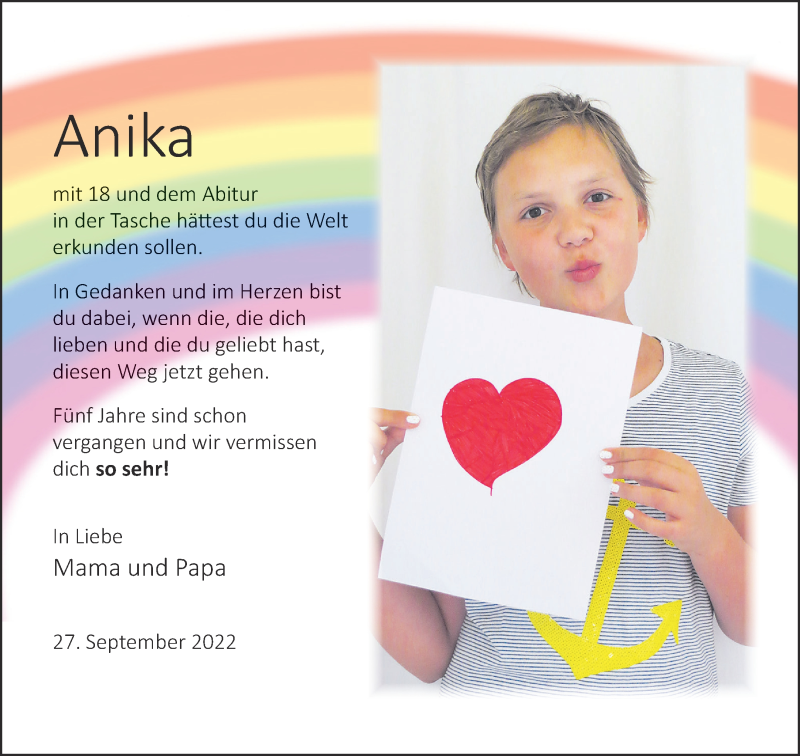  Traueranzeige für Anika Köster vom 24.09.2022 aus 