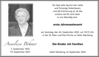 Anzeige von Anneliese Böhmer 