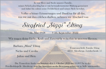 Anzeige von Siegfried Elting 