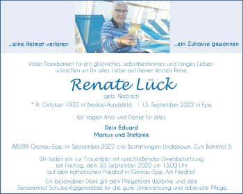 Anzeige von Renate Lück 