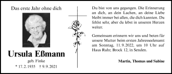 Anzeige von Ursula Eßmann 