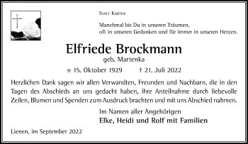 Anzeige von Elfriede Brockmann 