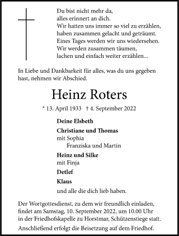 Anzeige von Heinz Roters 