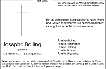 Anzeige von Josepha Bölling 