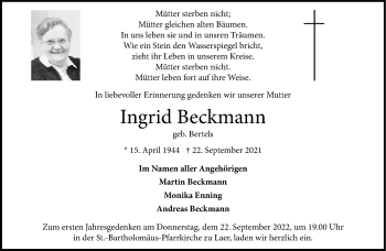 Anzeige von Ingrid Beckmann 