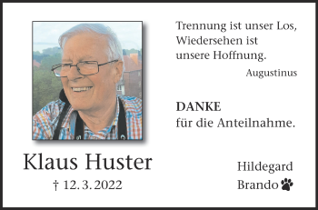 Anzeige von Klaus Huster 