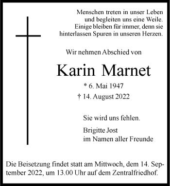 Anzeige von Karin Marnet 