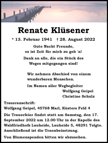 Anzeige von Renate Klüsener 