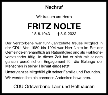 Anzeige von Fritz Nolte 