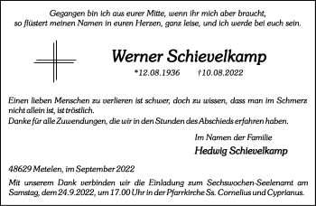 Anzeige von Werner Schievelkamp 