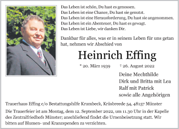 Anzeige von Heinrich Effing 